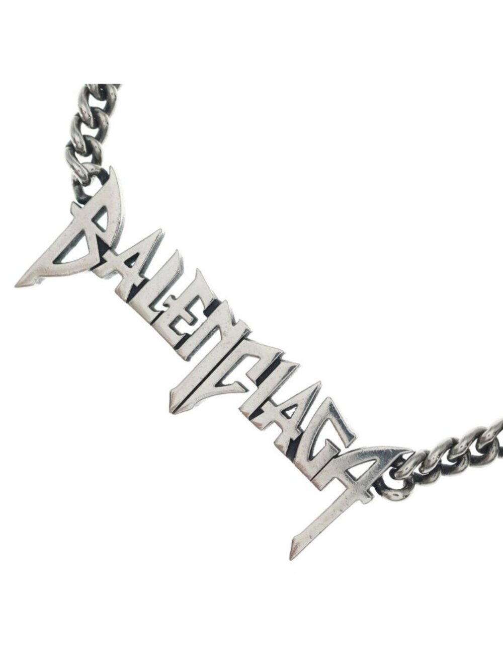 Balenciaga Typo Metal Logo Plate Necklace Silver